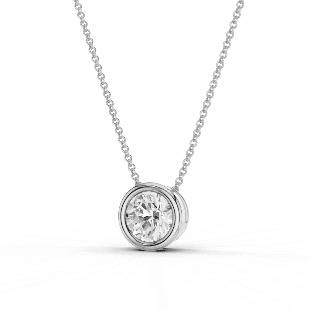 Round Cut Diamond Bezel Set Floating Pendant Necklace