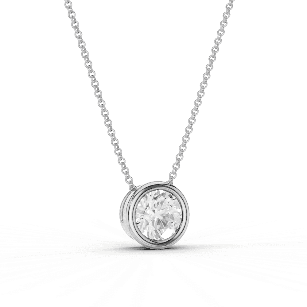 Round Cut Diamond Bezel Set Floating Pendant Necklace