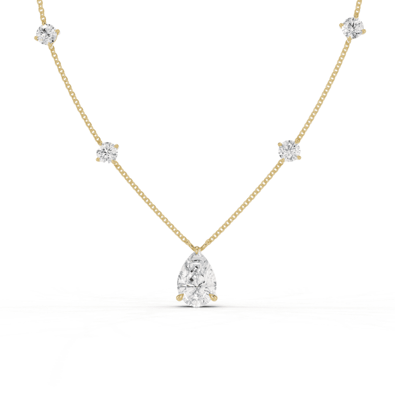Pear Cut Diamond 5 Stone Pendant Necklace