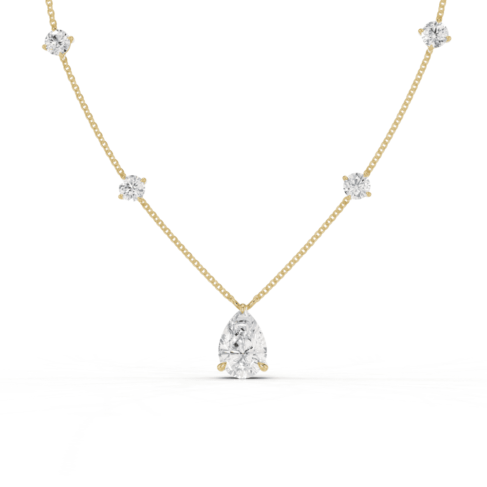 Pear Cut Diamond 5 Stone Pendant Necklace