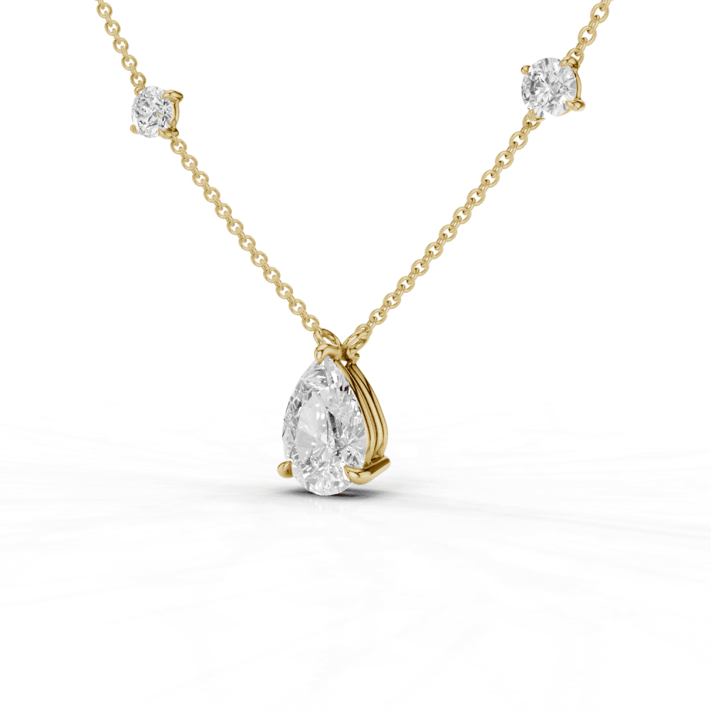 Pear Cut Diamond 5 Stone Pendant Necklace