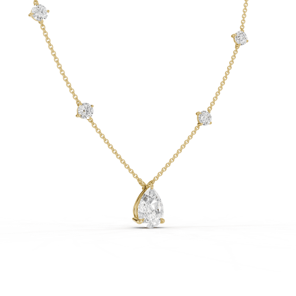 Pear Cut Diamond 5 Stone Pendant Necklace