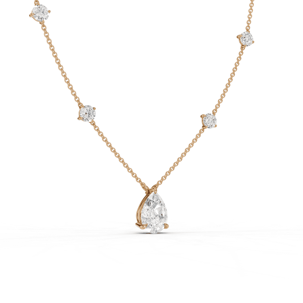Pear Cut Diamond 5 Stone Pendant Necklace