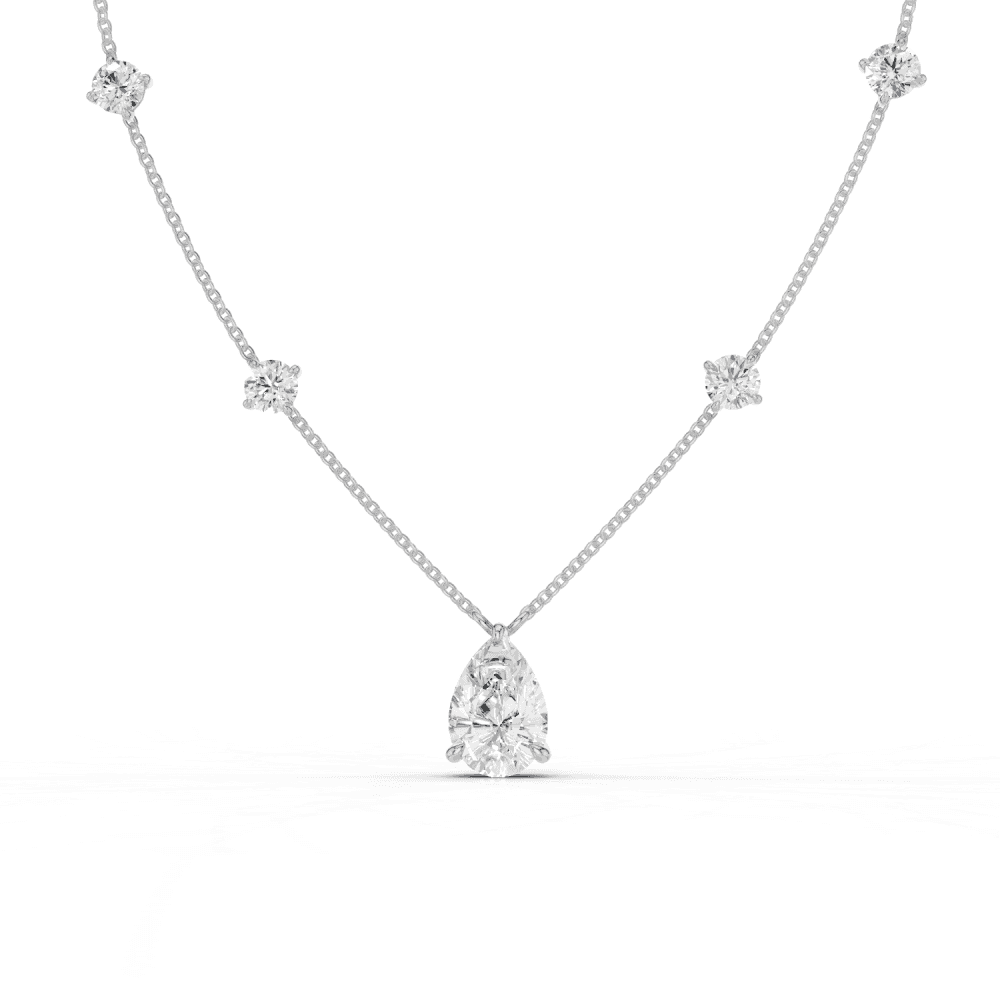 Pear Cut Diamond 5 Stone Pendant Necklace
