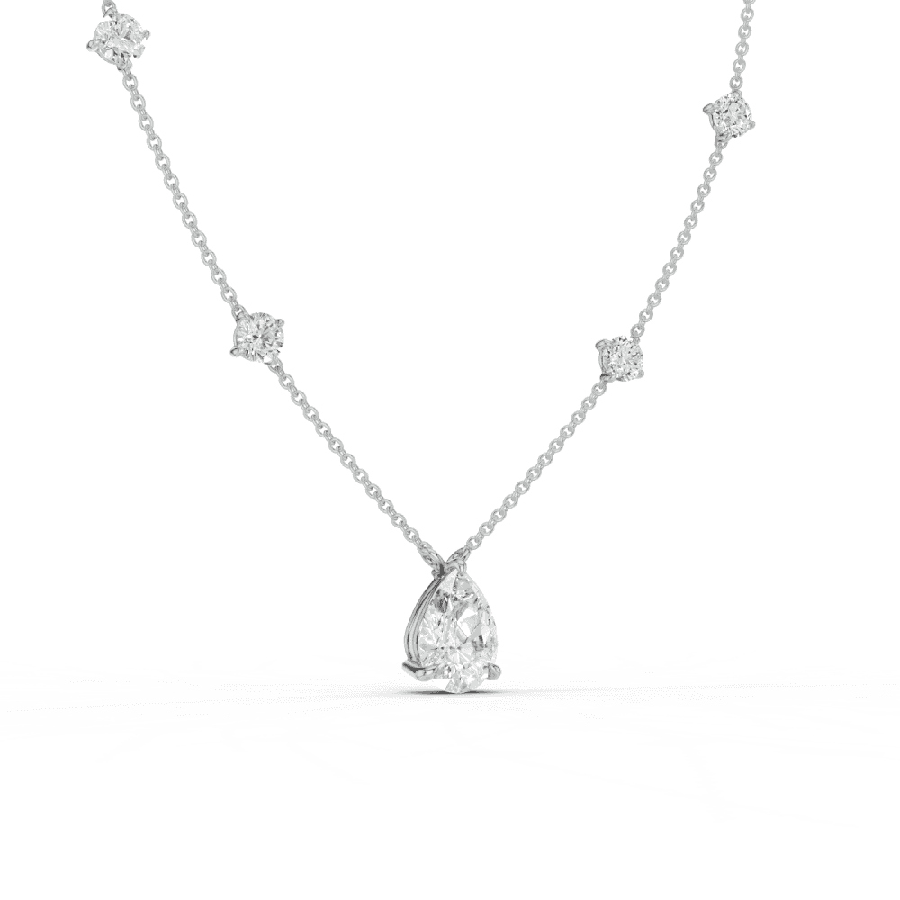 Pear Cut Diamond 5 Stone Pendant Necklace