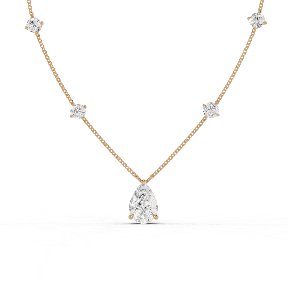 Pear Cut Diamond 5 Stone Pendant Necklace