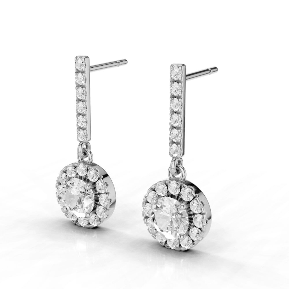 Round Cut Diamond Halo Drop Stud Earrings