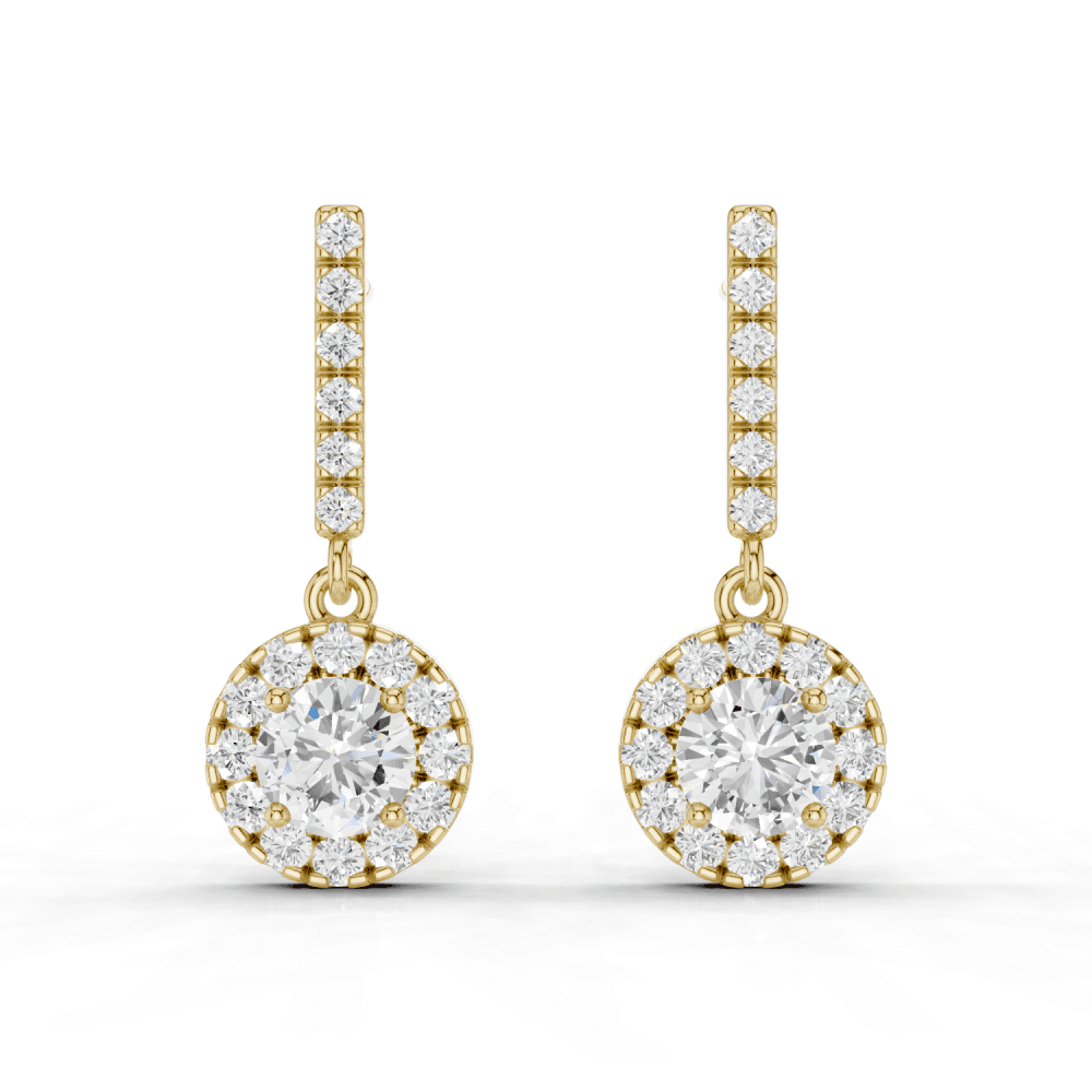 Round Cut Diamond Halo Drop Stud Earrings