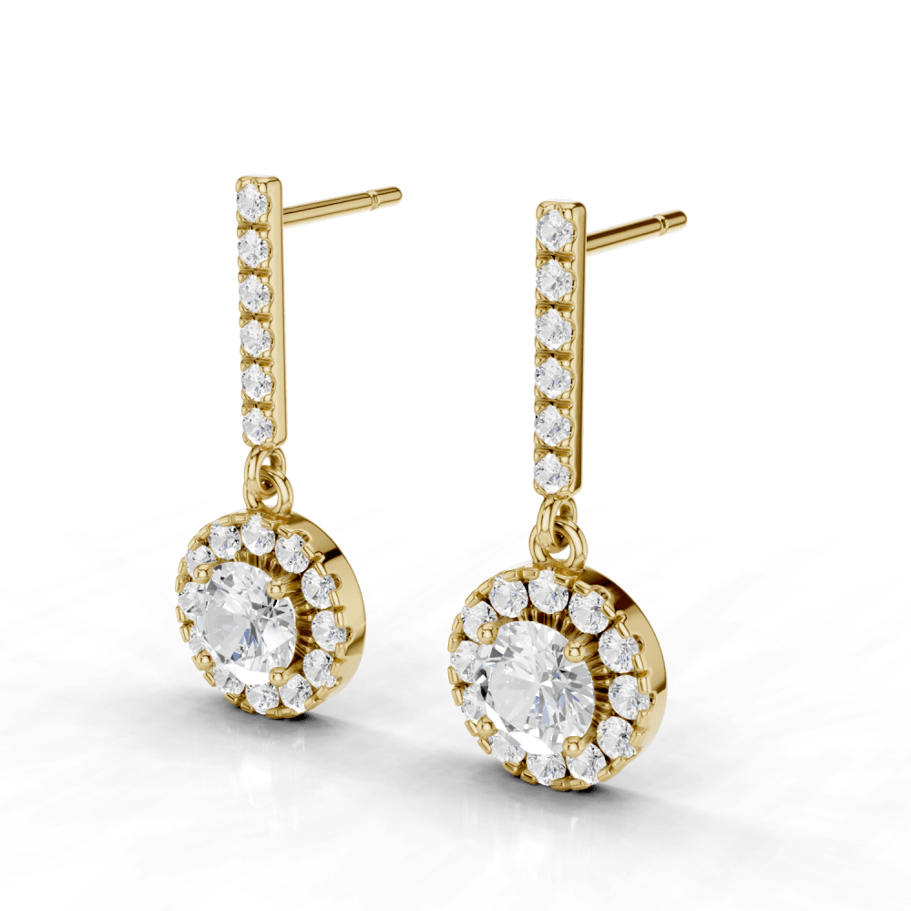 Round Cut Diamond Halo Drop Stud Earrings
