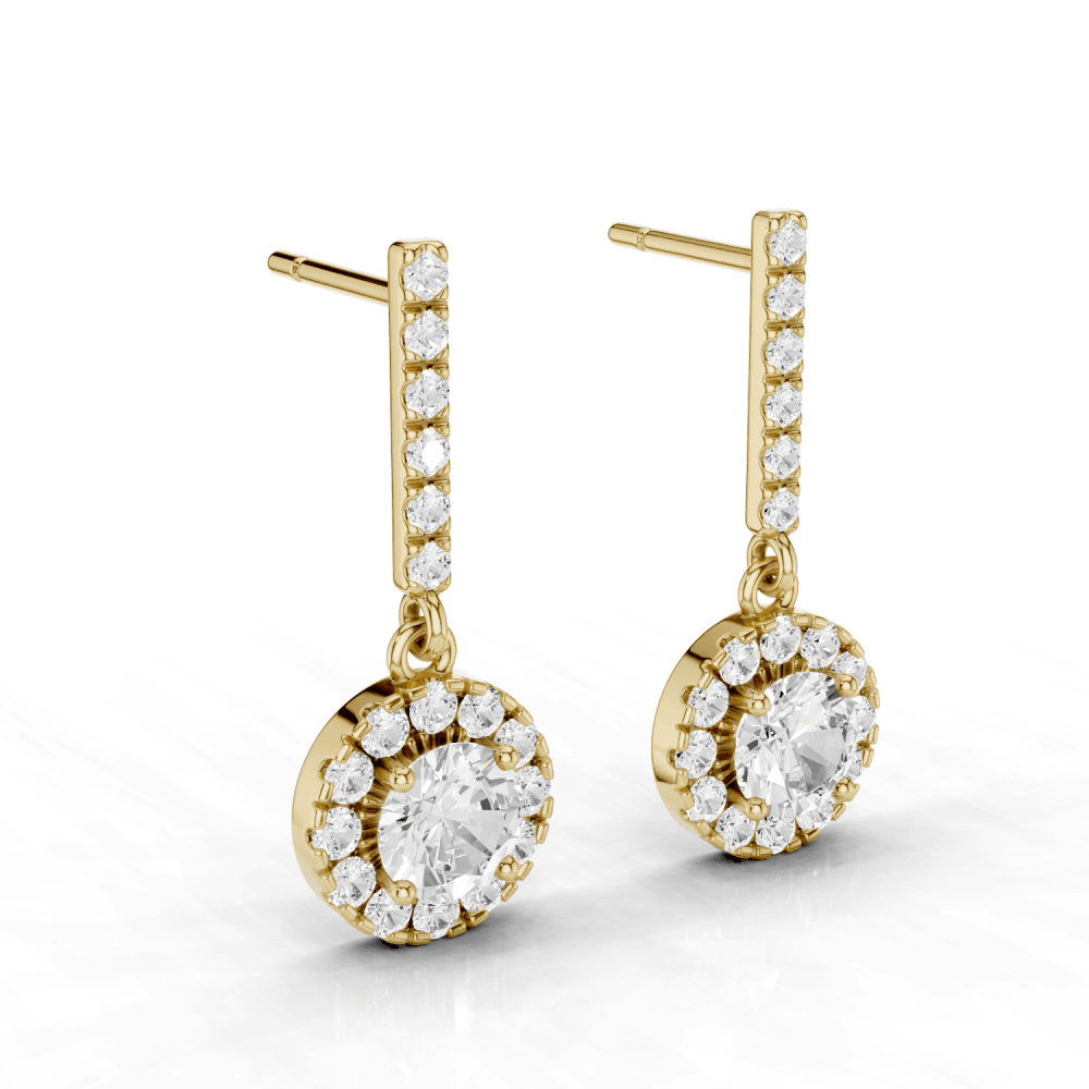 Round Cut Diamond Halo Drop Stud Earrings