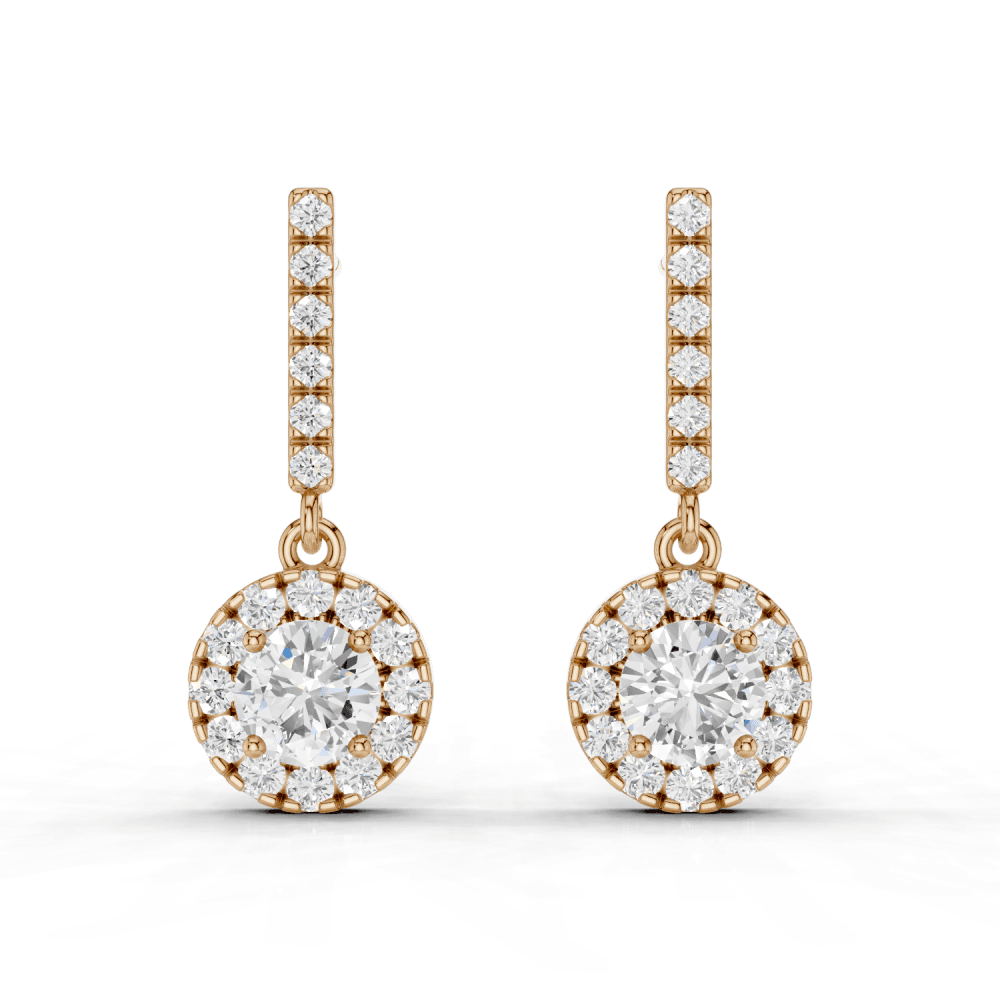 Round Cut Diamond Halo Drop Stud Earrings
