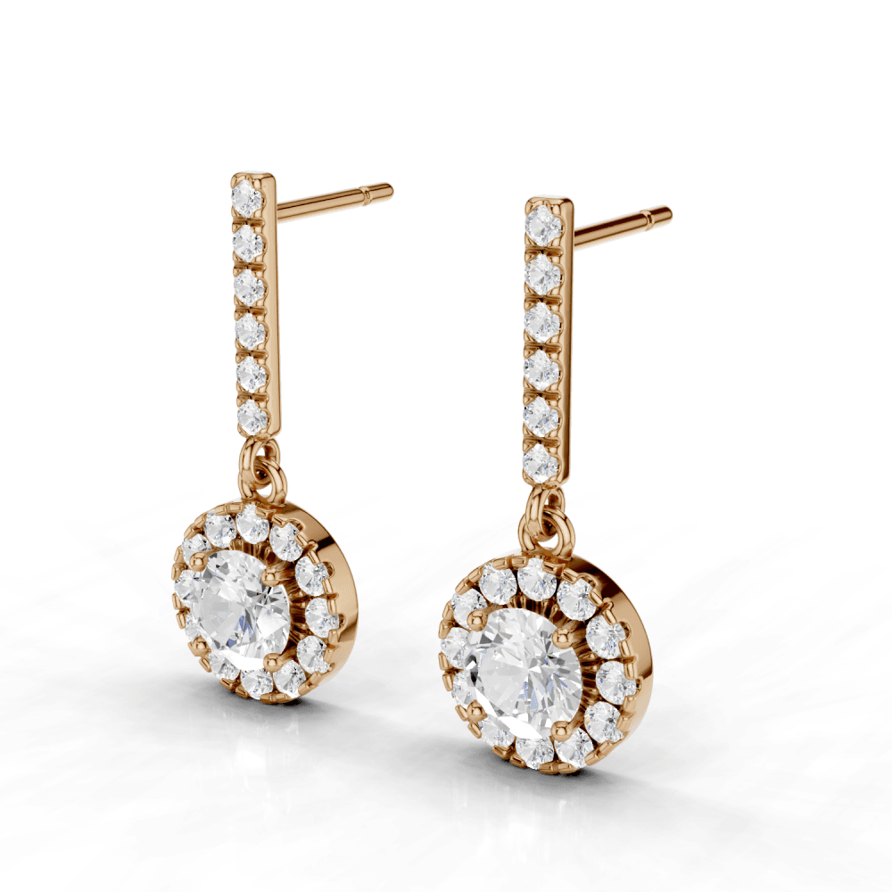 Round Cut Diamond Halo Drop Stud Earrings