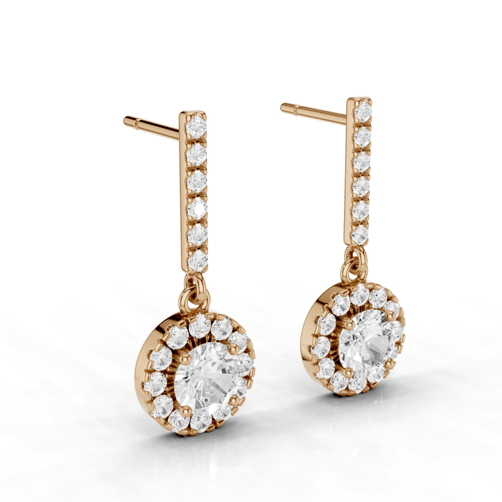 Round Cut Diamond Halo Drop Stud Earrings