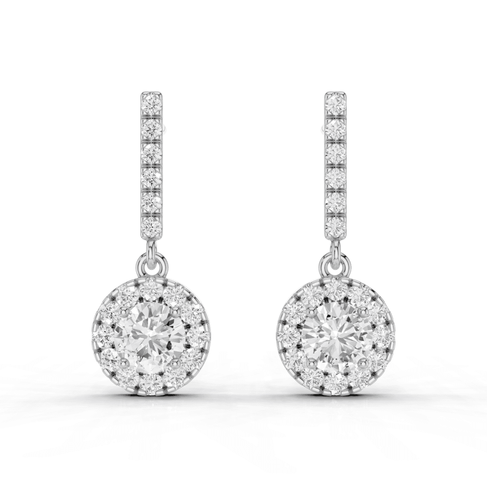 Round Cut Diamond Halo Drop Stud Earrings