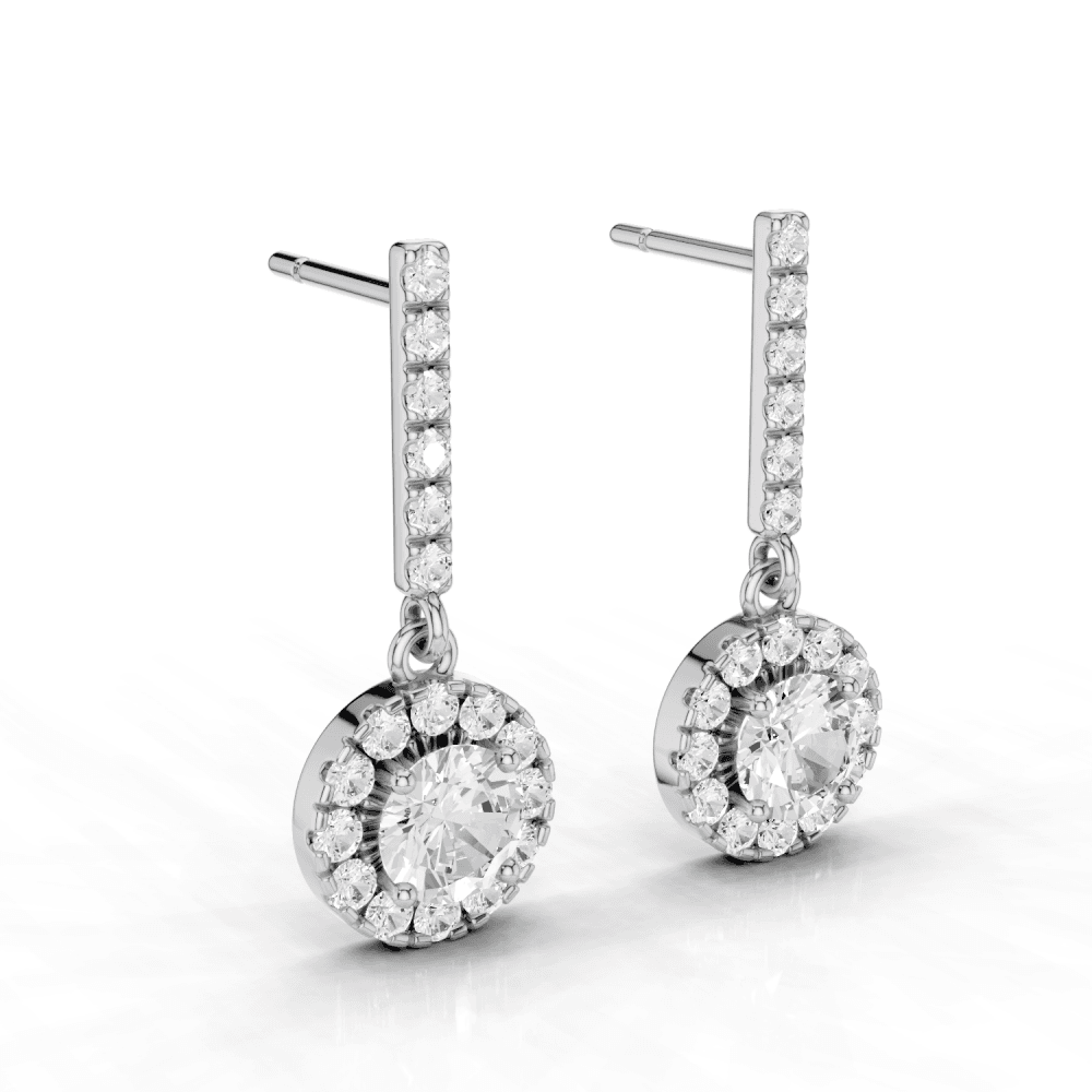 Round Cut Diamond Halo Drop Stud Earrings