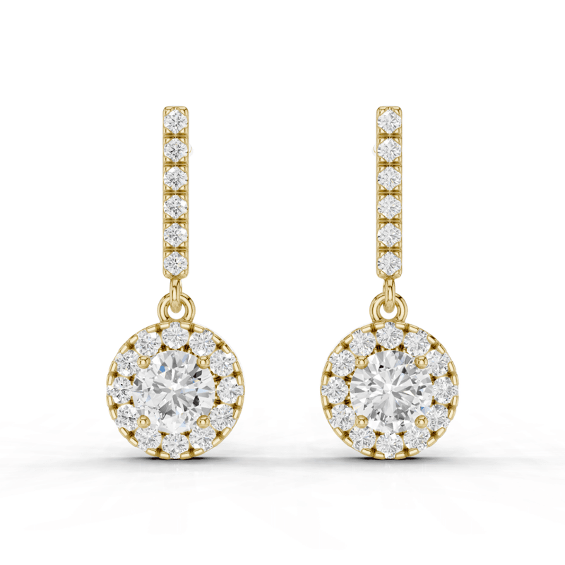 Round Cut Diamond Halo Drop Stud Earrings
