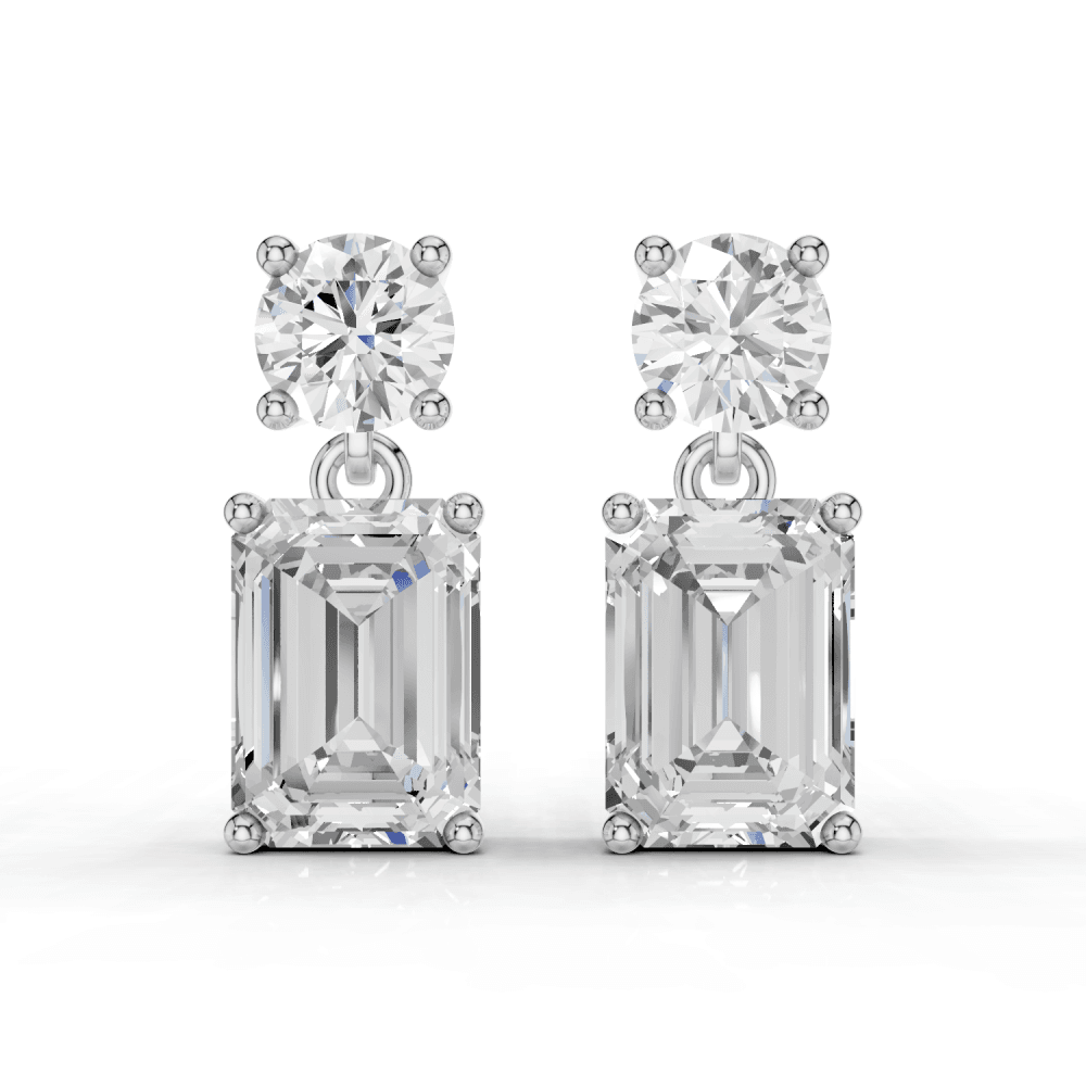 2.5ct Round and Emerald Cut Drop Earrings