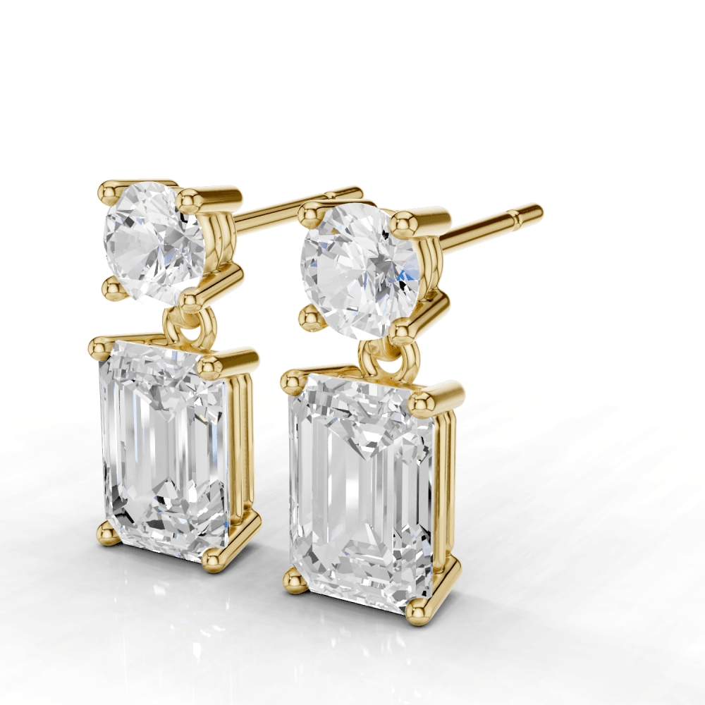 2.5ct Round and Emerald Cut Drop Earrings