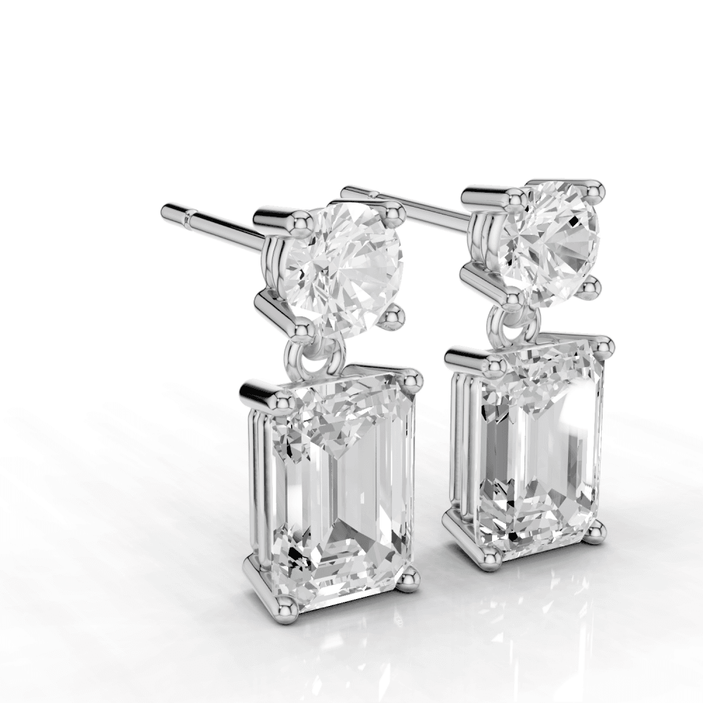 2.5ct Round and Emerald Cut Drop Earrings