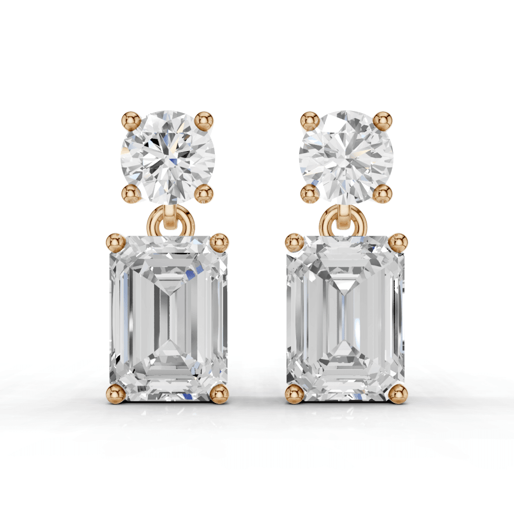 2.5ct Round and Emerald Cut Drop Earrings