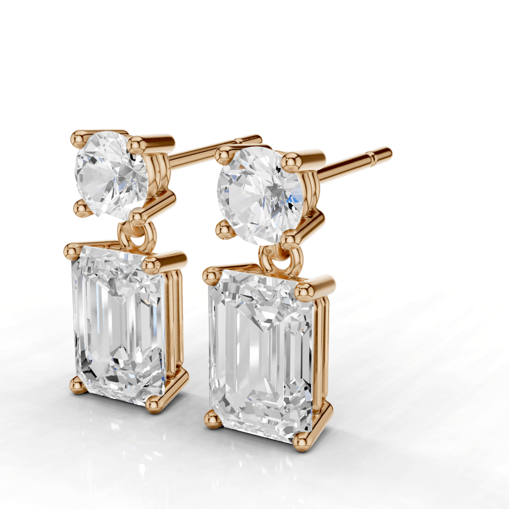 2.5ct Round and Emerald Cut Drop Earrings