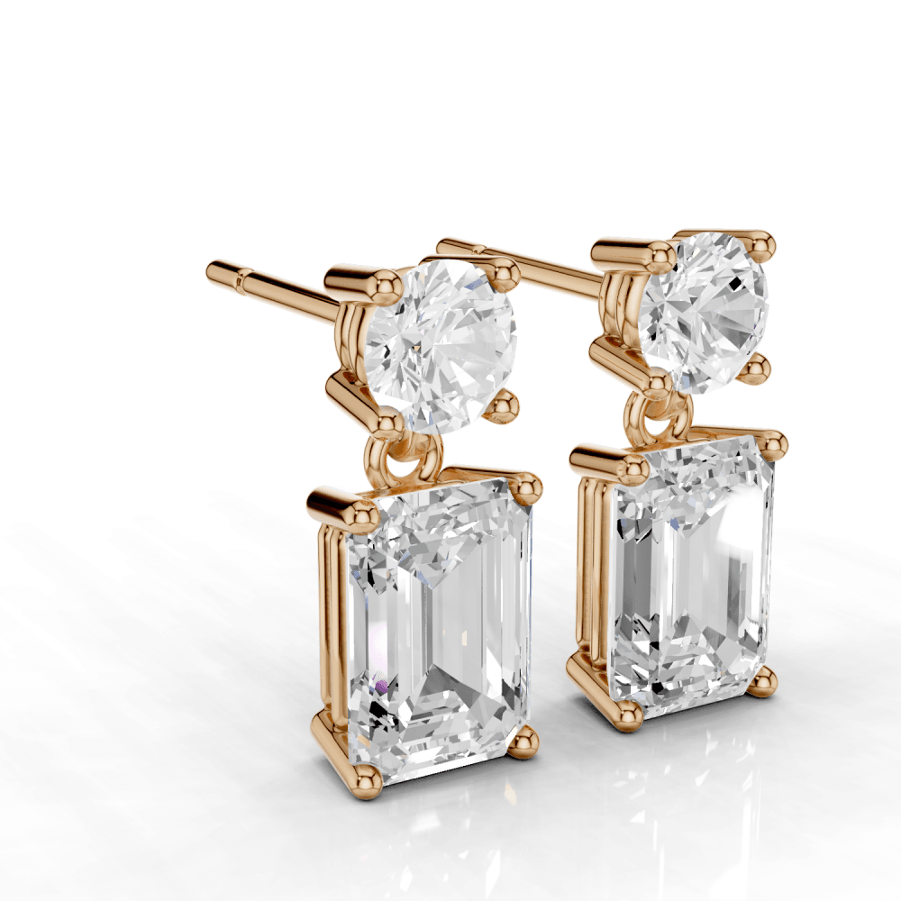 2.5ct Round and Emerald Cut Drop Earrings