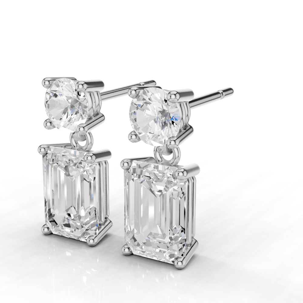 2.5ct Round and Emerald Cut Drop Earrings