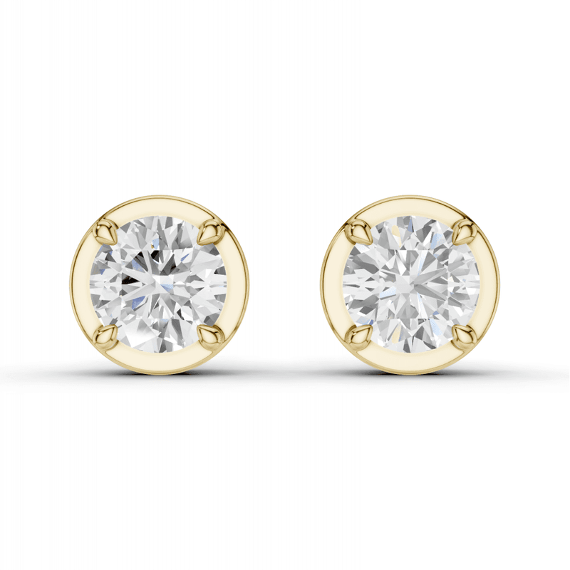 Round Cut Diamond 4 Claw Bezel Stud Earrings