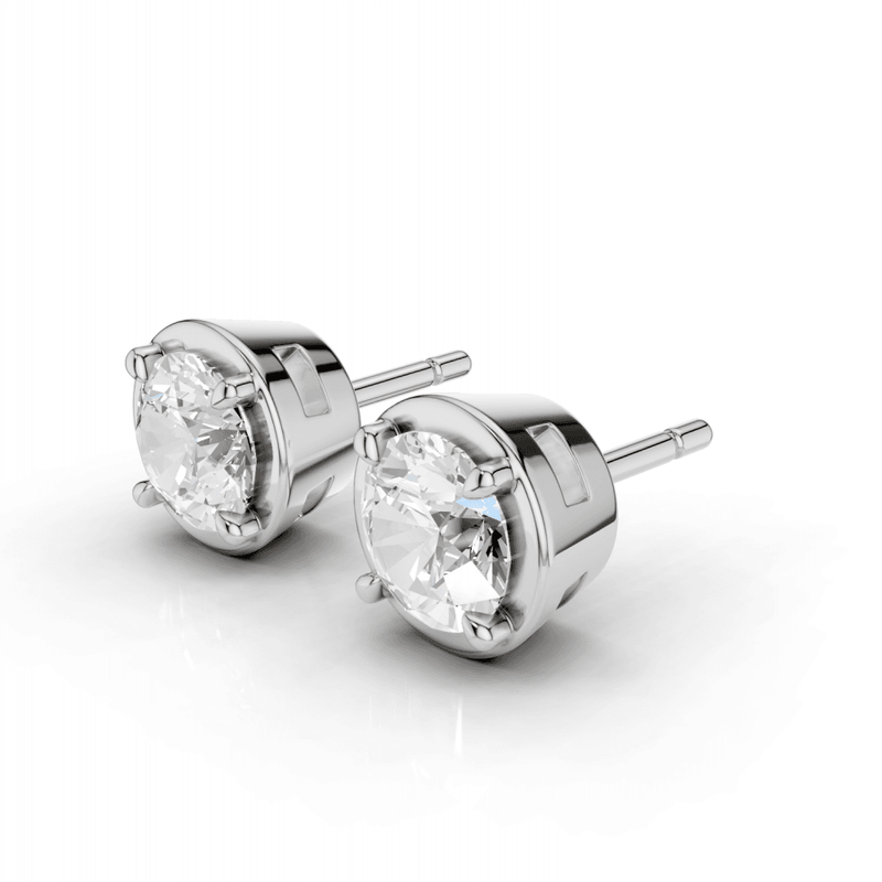 Round Cut Diamond 4 Claw Bezel Stud Earrings