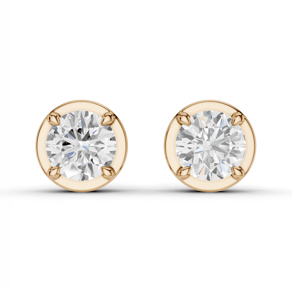 Round Cut Diamond 4 Claw Bezel Stud Earrings