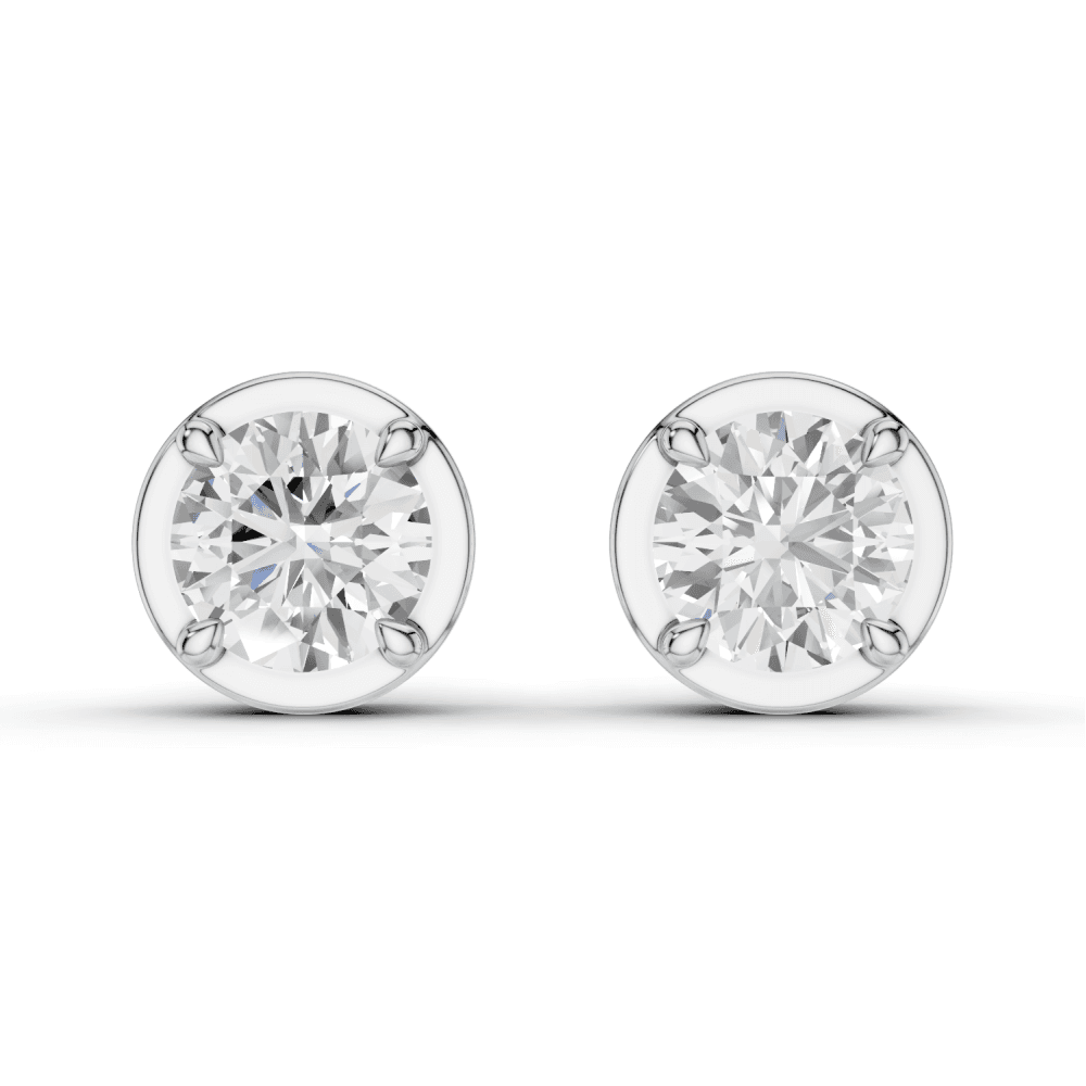 Round Cut Diamond 4 Claw Bezel Stud Earrings