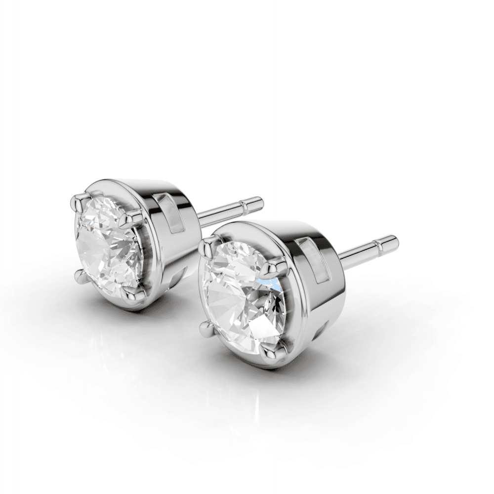 Round Cut Diamond 4 Claw Bezel Stud Earrings
