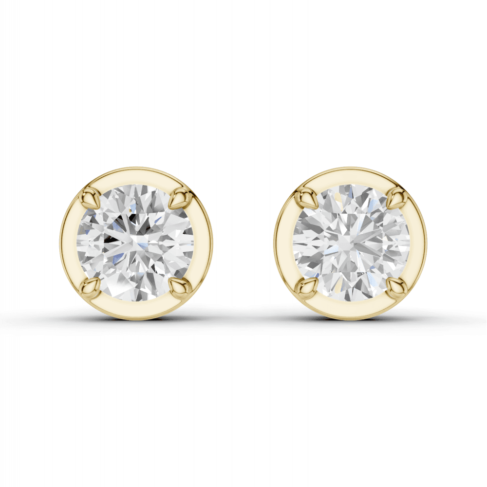 Round Cut Diamond 4 Claw Bezel Stud Earrings