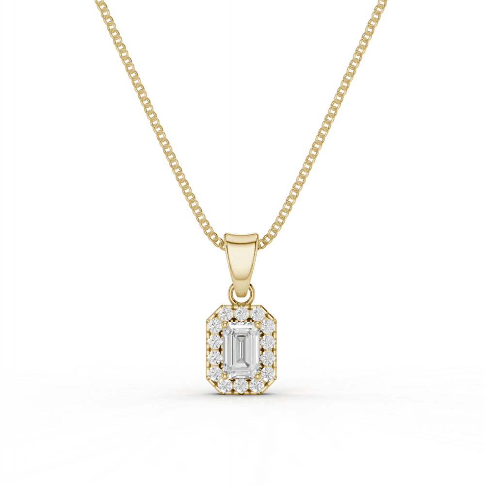 Emerald Cut Diamond Halo Pendant Necklace
