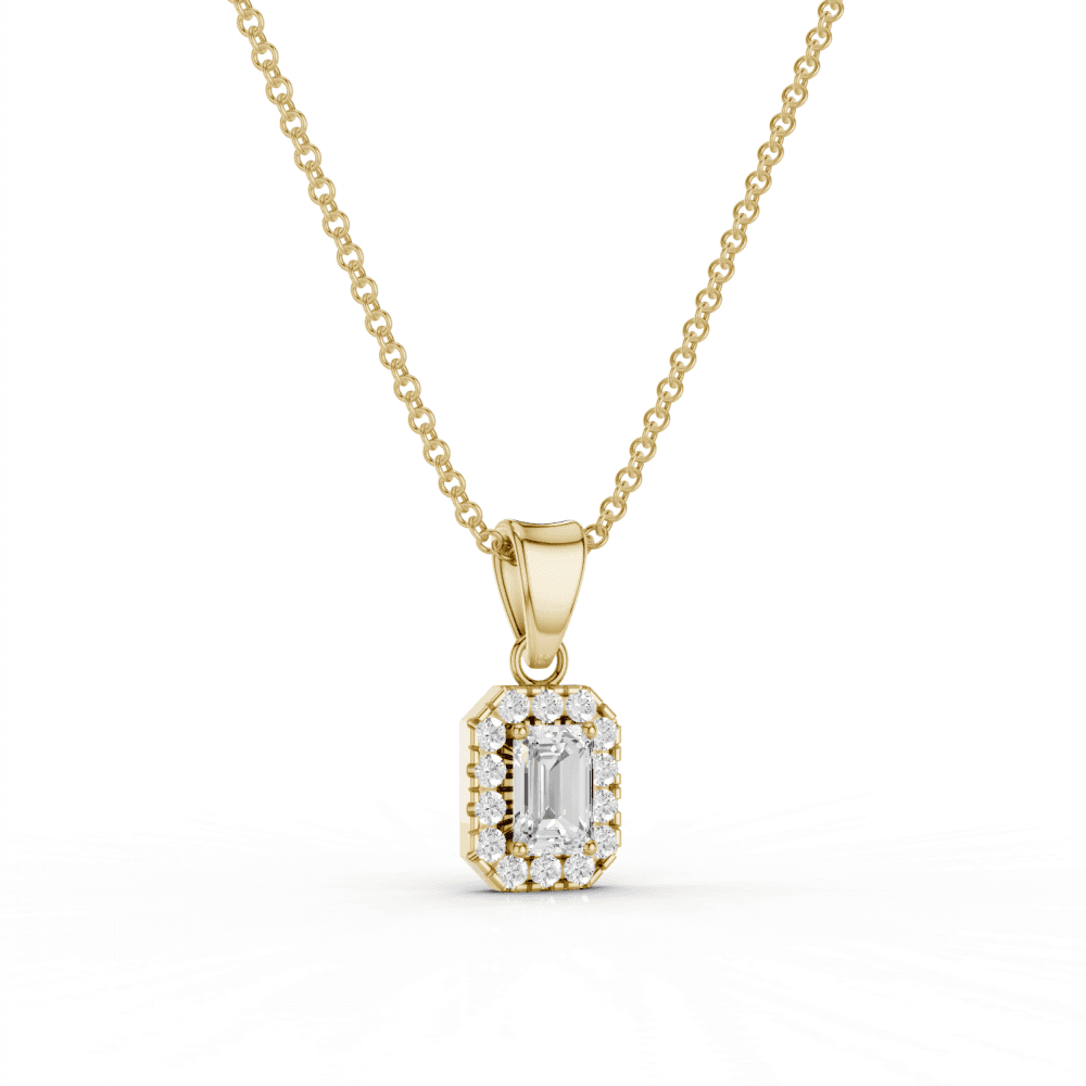 Emerald Cut Diamond Halo Pendant Necklace