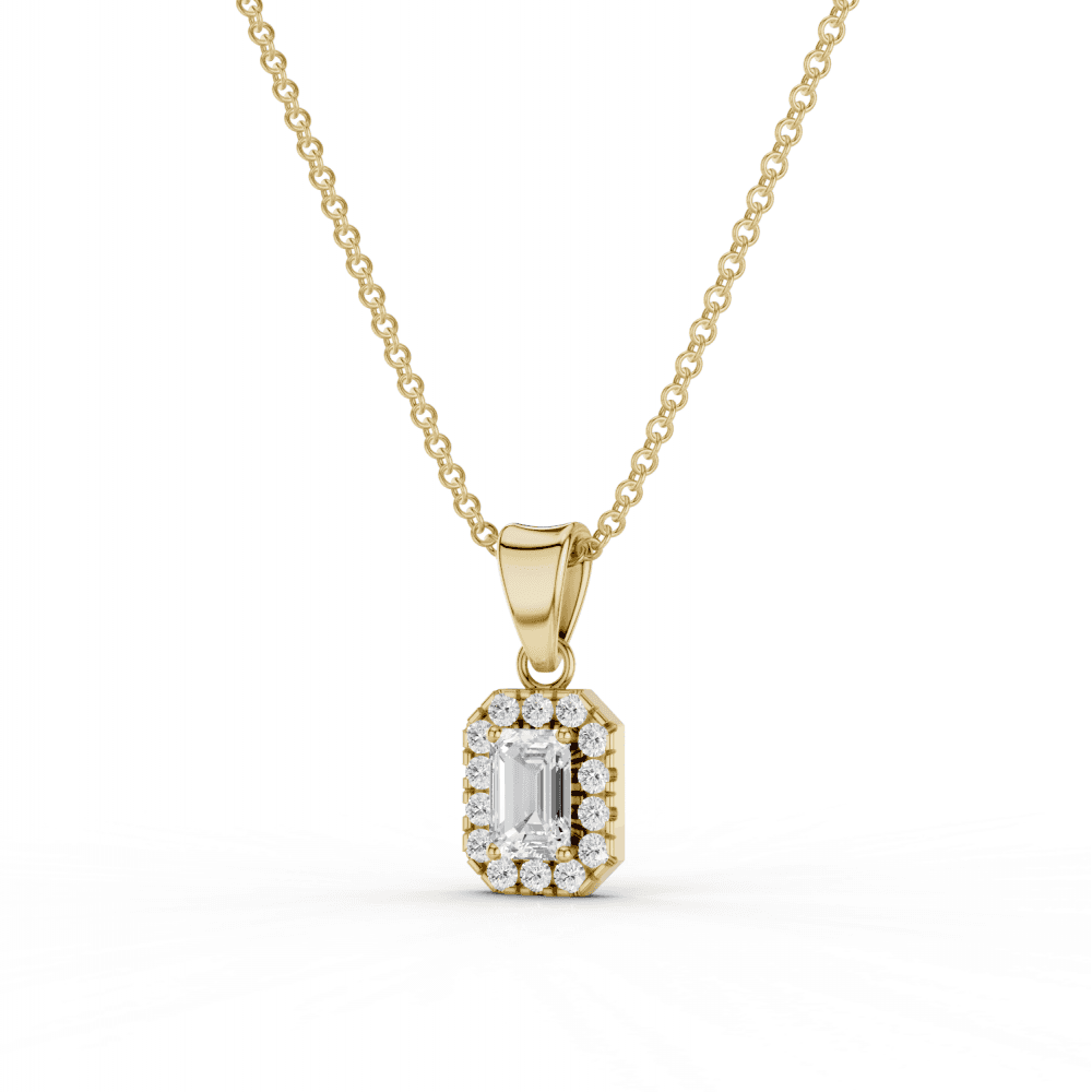 Emerald Cut Diamond Halo Pendant Necklace
