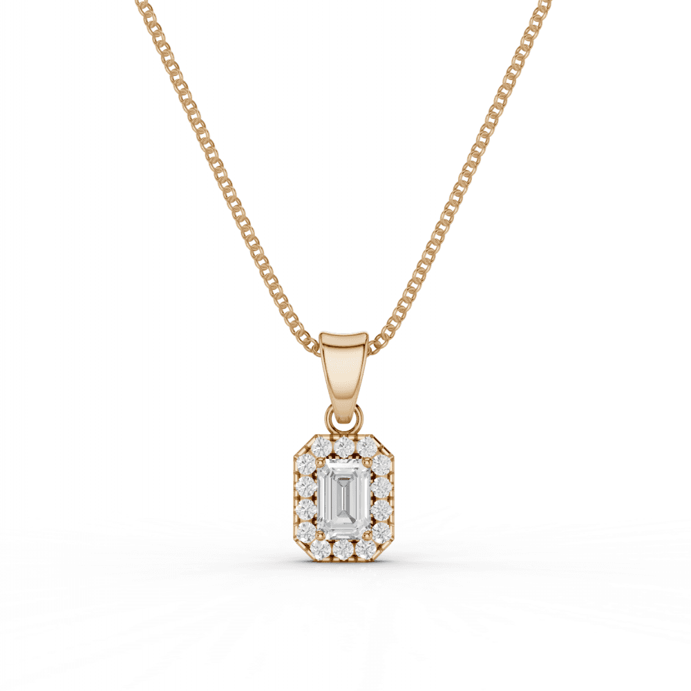 Emerald Cut Diamond Halo Pendant Necklace