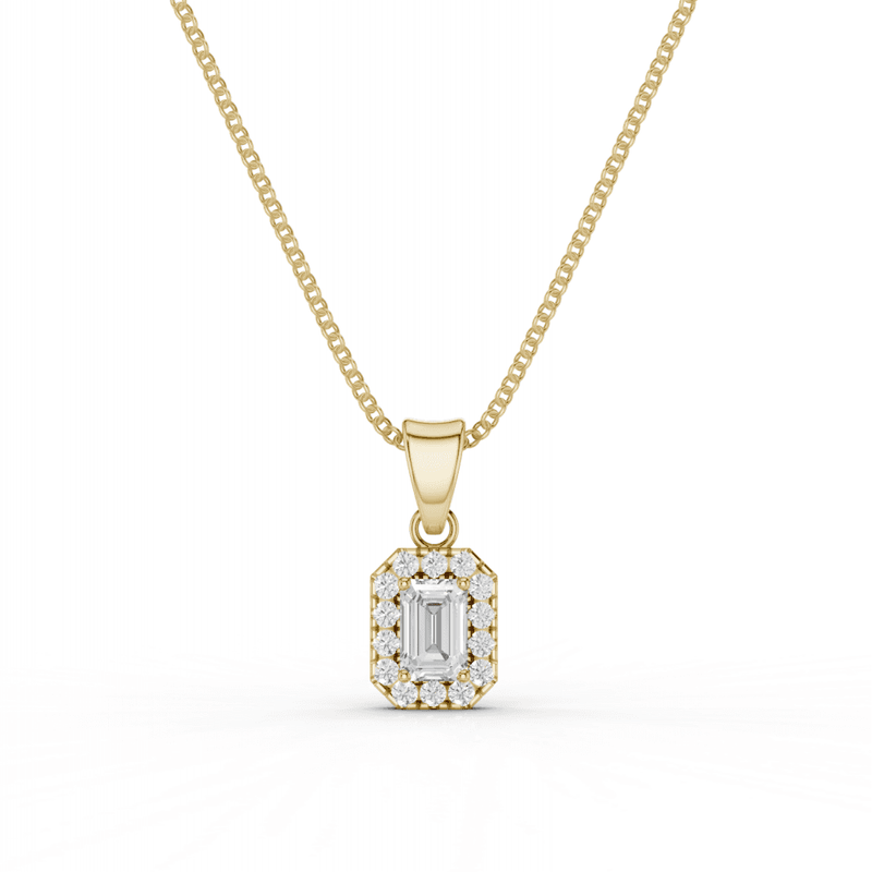 Emerald Cut Diamond Halo Pendant Necklace