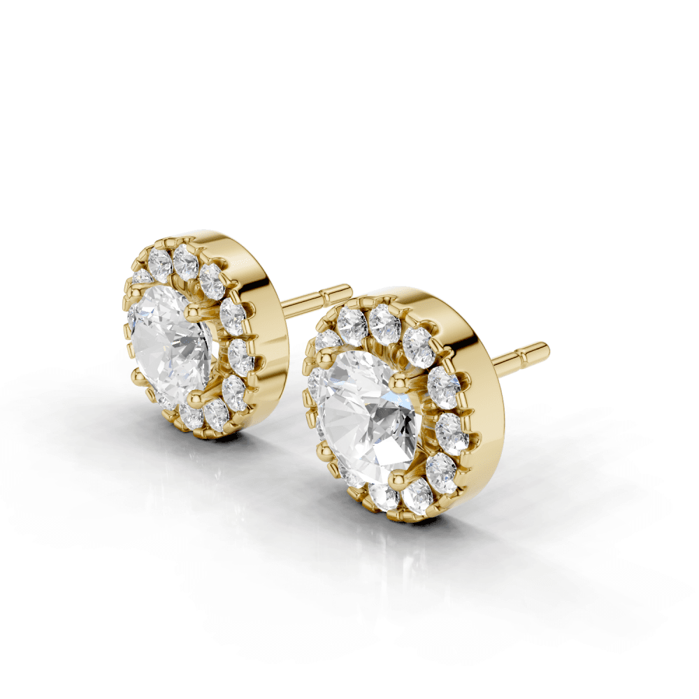 Round Cut Diamond Halo Stud Earrings