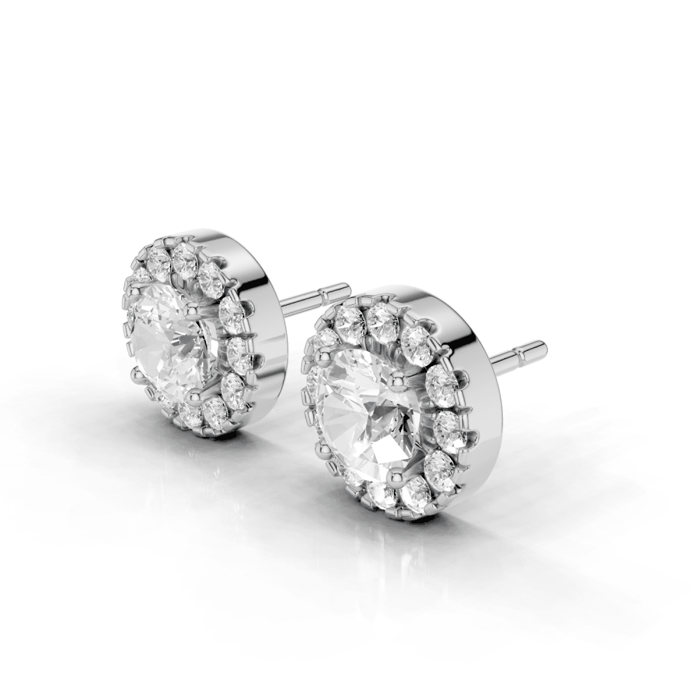 Round Cut Diamond Halo Stud Earrings