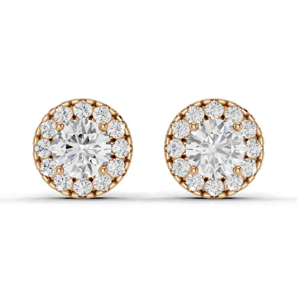 Round Cut Diamond Halo Stud Earrings
