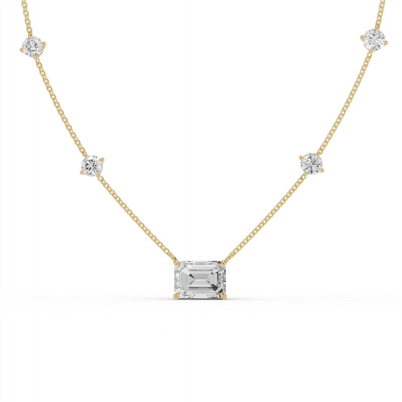 Emerald Cut Diamond 5 Stone Pendant Necklace