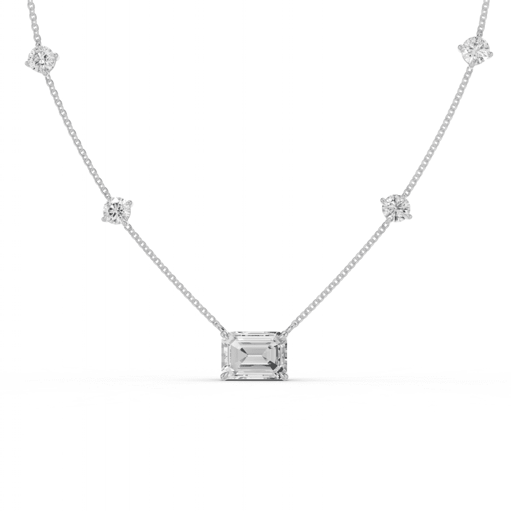 Emerald Cut Diamond 5 Stone Pendant Necklace