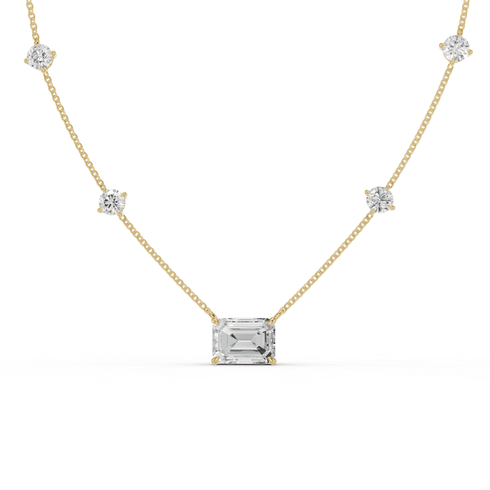 Emerald Cut Diamond 5 Stone Pendant Necklace