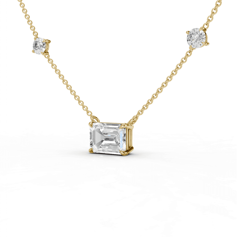 Emerald Cut Diamond 5 Stone Pendant Necklace