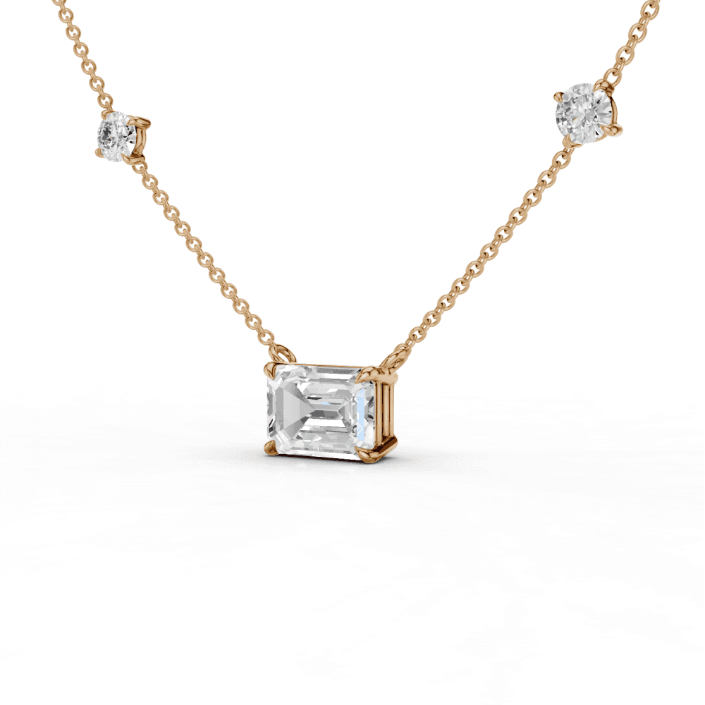 Emerald Cut Diamond 5 Stone Pendant Necklace