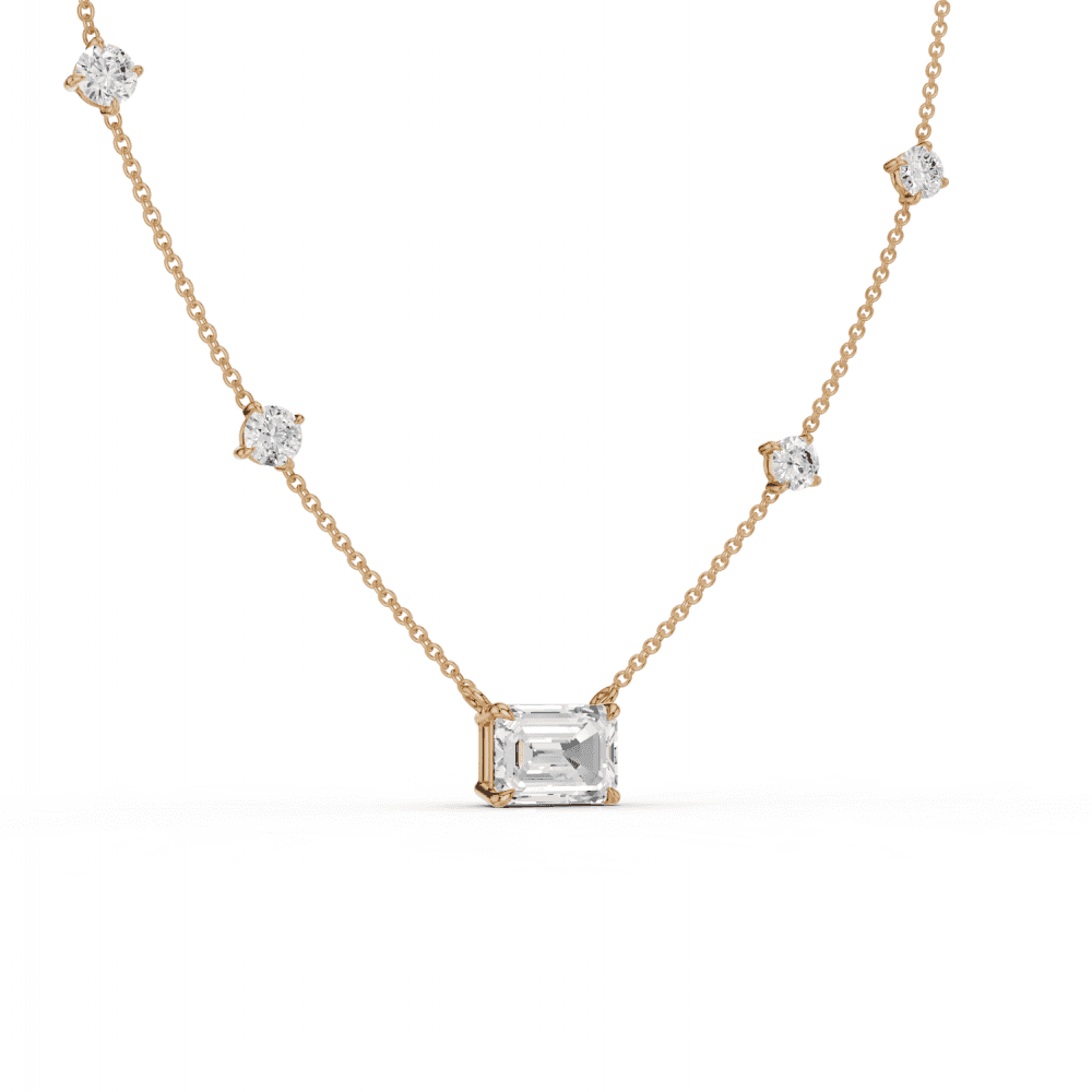 Emerald Cut Diamond 5 Stone Pendant Necklace