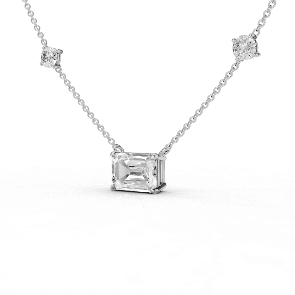Emerald Cut Diamond 5 Stone Pendant Necklace