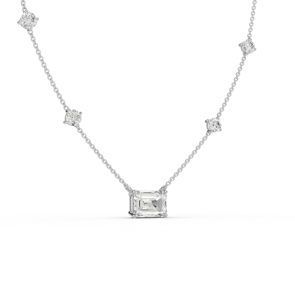Emerald Cut Diamond 5 Stone Pendant Necklace