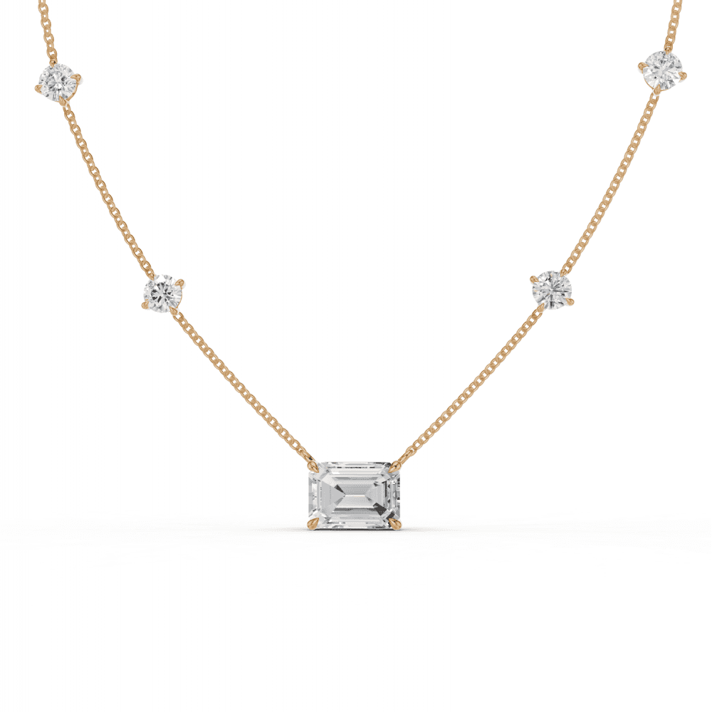 Emerald Cut Diamond 5 Stone Pendant Necklace